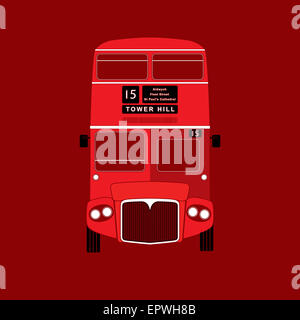 London symbol  -  red bus icon – double decker. Bus illustration in a simplified, silhouette style. Stock Photo