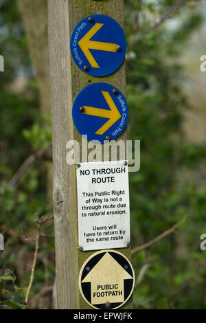 Suffolk Coast Path signs, Iken, Suffolk, UK. Stock Photo