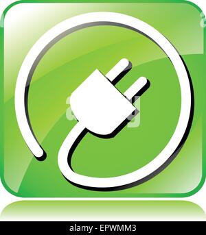 illustration of green electric plug icon on white background Stock Vector