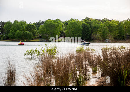 Inflatable water ski, South Cove, Lake Keowee, Seneca, Oconee County, South Carolina, USA. Stock Photo