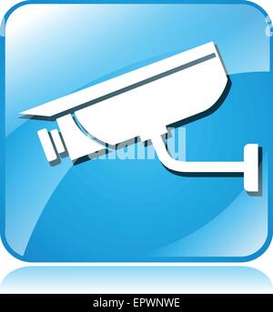 illustration of camera surveillance blue square icon on white background Stock Vector