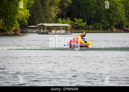 Inflatable water ski, South Cove, Lake Keowee, Seneca, Oconee County, South Carolina, USA. Stock Photo