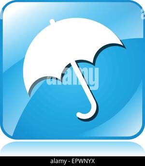 illustration of umbrella blue square icon on white background Stock Vector