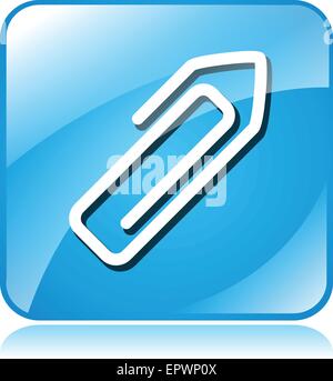 illustration of paper clip blue square icon on white background Stock Vector