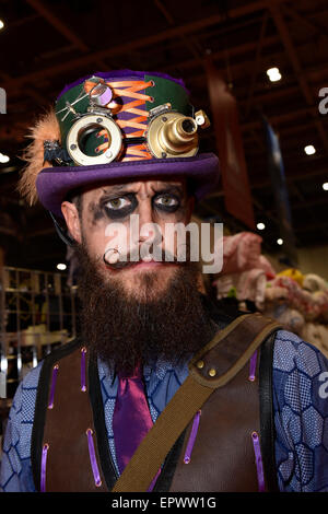 Excel Centre, London, UK. 22nd May, 2015.  A cosplay fan attends the opening day of the MCM London Comic Con.  The convention is one of Europe’s largest multi-genre fan conventions.  Held in London twice yearly it is a magnet for cosplay and sci-fi fans from all over the UK.  Credit:  Gordon Scammell/Alamy Live News Stock Photo