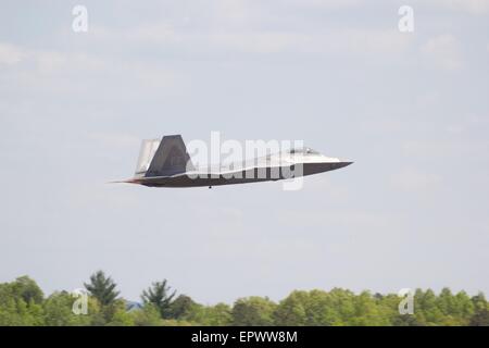 United States Air Force F 22A Raptor jet fighter dispaying at the Great New England Airshow, Westover Air Reserve Base, 2015 Stock Photo