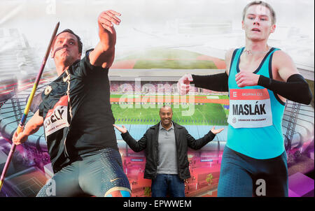 Former Britain's hurdler Colin Jackson poses to journalists during a news conference to the IAAF World Challenge Ostrava Golden Spike athletic meeting, in Ostrava, Czech republic, on Friday, May 22, 2015. (CTK Photo/Petr Sznapka) Stock Photo