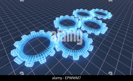 Energetic wire frame gear blueprint. Stock Photo