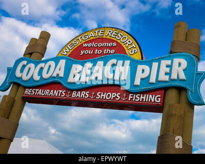 Cocoa Beach Pier Signpost, Florida, USA Stock Photo