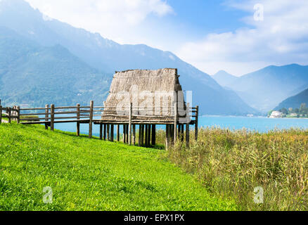 paleolithic pile-dwelling near Ledro lake, unesco site in north Italy Stock Photo