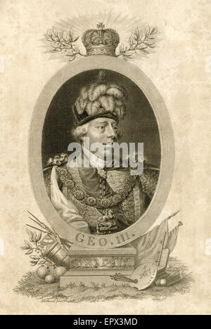 Antique 1817 steel engraving of King George III of the United Kingdom. George III (George William Frederick; 1738 Ð 1820) was King of Great Britain and Ireland from 25 October 1760 until the union of the two countries on 1 January 1801, after which he was King of the United Kingdom of Great Britain and Ireland until his death. Stock Photo