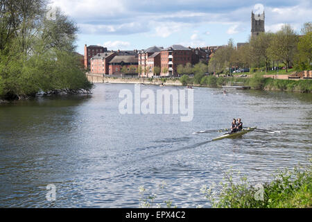 Birmingham University rowing club training on the river Severn in Worcester Stock Photo