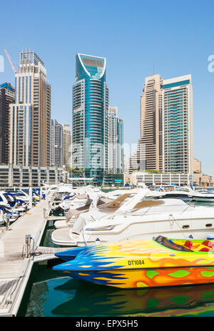 Yachts in Dubai Marina,  Dubai City, United Arab Emirates, UAE, Middle East Stock Photo