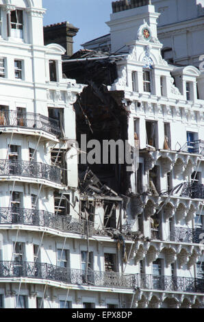 Exterior view showing damage to the Grand Hotel in Brighton following ...