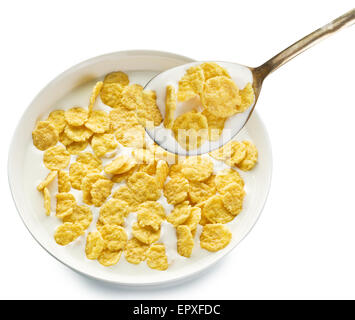 Cornflakes in the bowl on white background. File contains clipping paths. Stock Photo
