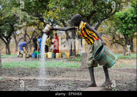 SOUTH-SUDAN Rumbek , village, Colocok,  Dinka women fetch water from well for irrigation of vegetable fields Stock Photo