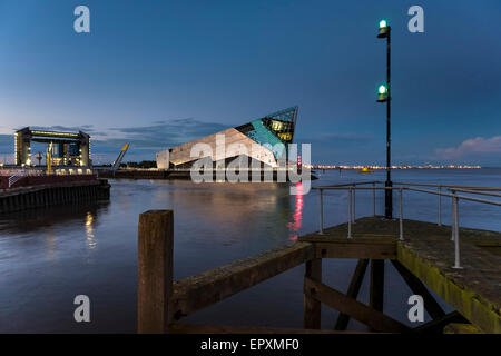 The Deep aquarium and tidal barrier on the River Humber seen from Corporation pier, Hull. Stock Photo