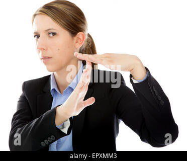 Attractive caucasion business woman in her 30s shot in studio isolated on a white background Stock Photo