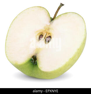 Closeup of green apple half isolated on white with clipping path Stock Photo