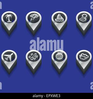 set of isometric weather and travel symbols Stock Vector
