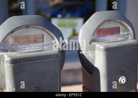 Parking meters with expired warning at Boston, Massachuetts Stock Photo