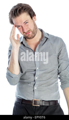 Attractive 30 years old caucasion man shot in studio isolated on a white background Stock Photo