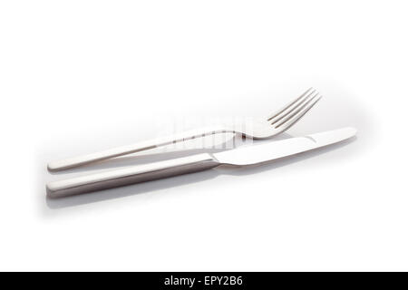 stainless knife and fork isolated on a white background Stock Photo