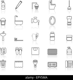 Bathroom line icons with reflect on white, stock vector Stock Vector