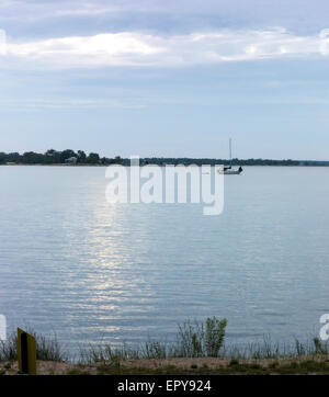 Boat in a bay, Georgian Bay, Tobermory, Ontario, Canada Stock Photo