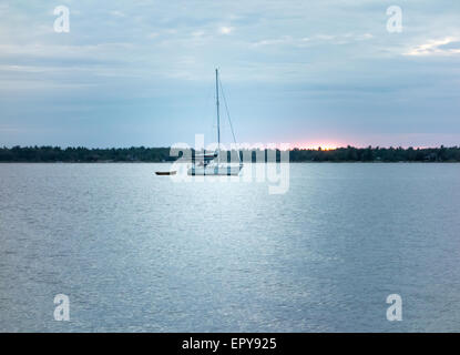 Boat in a bay, Georgian Bay, Tobermory, Ontario, Canada Stock Photo