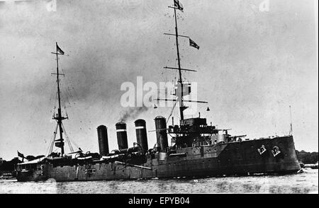 picture of warship during the Battle of the Falklands naval engagement near The Falkland Islands in 1914 (British Overseas Territory). Stock Photo