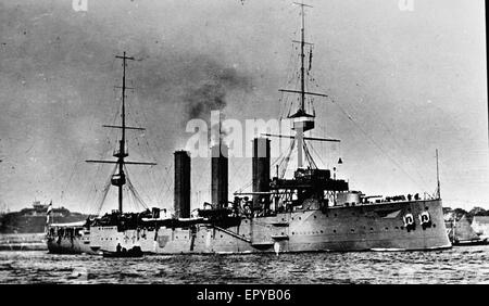 picture of warship during the Battle of the Falklands naval engagement near The Falkland Islands in 1914 (British Overseas Territory). Stock Photo
