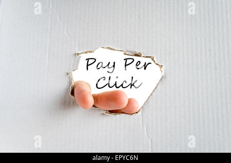 Hand and text on the cardboard background Pay per click concept Stock Photo