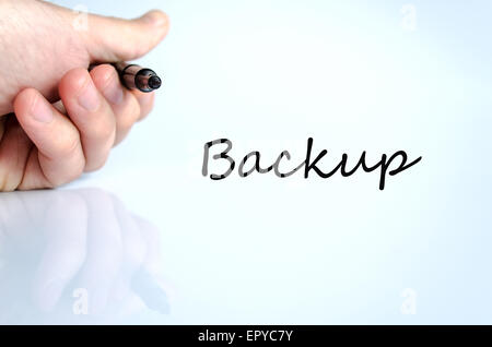 Pen in the hand isolated over white background Backup concept Stock Photo