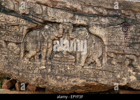 Gal Pota inscriptions, The Quadrangle, UNESCO World Heritage Site, the ancient city of Polonnaruwa, Sri Lanka, Asia Stock Photo