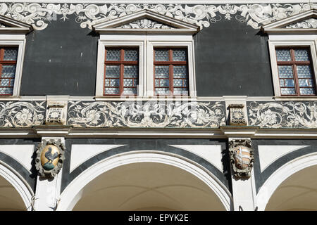 Close-up of facade part above arcade of Stables Courtyard (Stallhof) in Dresden, Germany. Stock Photo