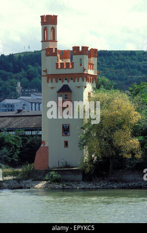 DEU, Germany, Rheingau, the Maeuseturm tower in Bingen at the river Rhine.  DEU, Deutschland, Rheingau, der Maeuseturm von Binge Stock Photo