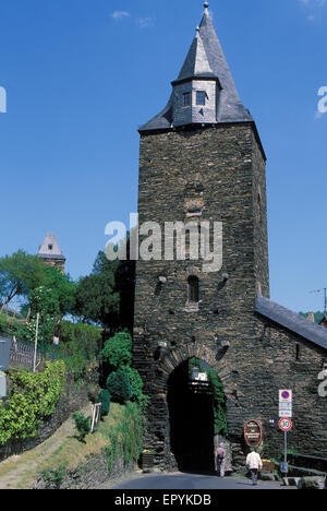 DEU, Germany, Bacharach at the river Rhine, tower of the old town wall.  DEU, Deutschland, Bacharach am Rhein, Turm der alten St Stock Photo