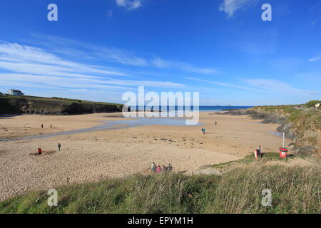 Treyarnon Bay on the north coast of Cornwall in England. Stock Photo