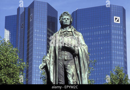DEU, Germany, Hesse, Frankfurt, Deutsche Bank, German Bank and Schiller monument.  DEU, Deutschland, Hessen, Frankfurt am Main,  Stock Photo