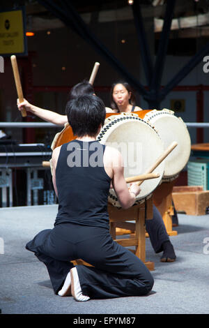 16 May 2015 FestivalAsia, London - Taiko drummers (Taiko West) Stock Photo