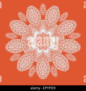 Hand drawn mandala on orange background. All objects are conveniently grouped and easily editable Stock Vector