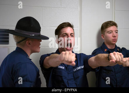 U.S. Coast Guard Company Commanders from Training Center Cape May drill second-class cadets at the U.S. Coast Guard Academy May 12, 2015 in New London, CT. Stock Photo