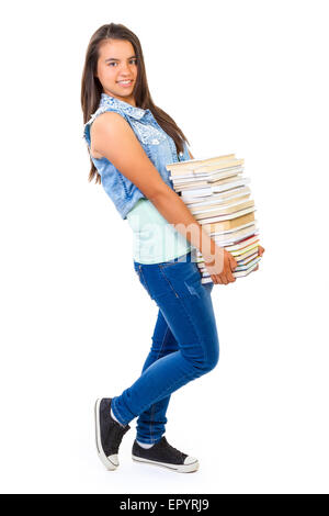 teenager girl reading book isolated over white background Stock Photo