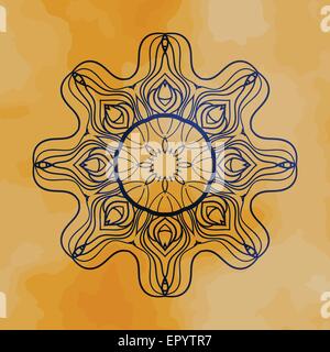 Outlined mandala over henna colored old paper Stock Vector