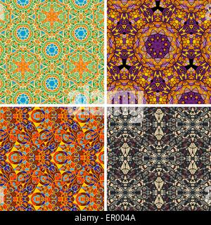 Colorful seamless vector pattern oriental geometrical texture set of four Stock Vector