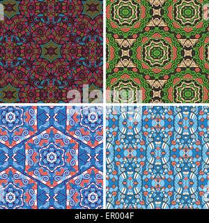 Seamless vector pattern in blue and green colors oriental geometrical texture set of four Stock Vector