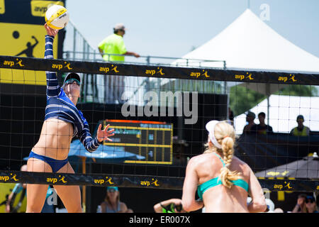 Los Angeles, USA. 23rd May, 2015. Traci Weamer spikes the ball during the AVP New Orleans Open at Lake Pontchartrain in Kenner, LA. Credit:  Cal Sport Media/Alamy Live News Stock Photo