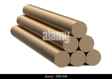 bronze round bars isolated on white background Stock Photo