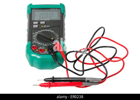 Digital multimeter with probes isolated on white Stock Photo
